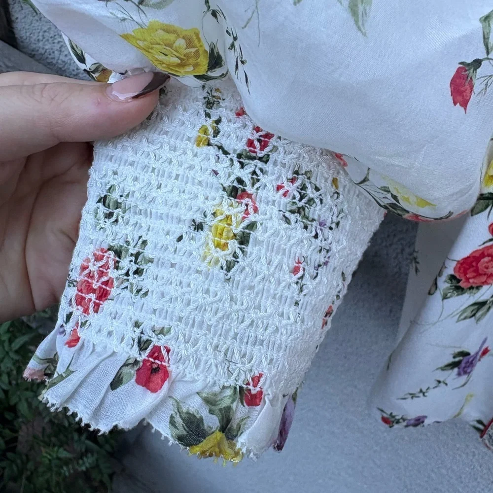 Alice + Olivia Audie Floral Puff-Sleeve Corset Top